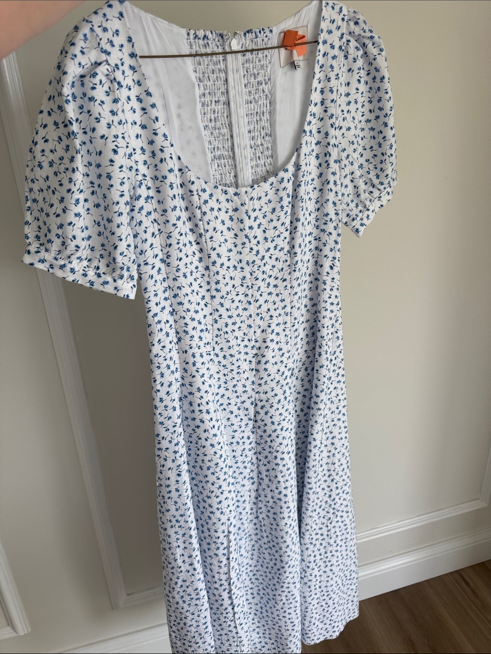 Reformation White Midi Dress with Blue Floral Print